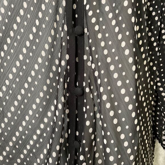 CHICO'S women 3 -XL black white Polka Dot sheer tie front poly blouse button up - Picture 2 of 13